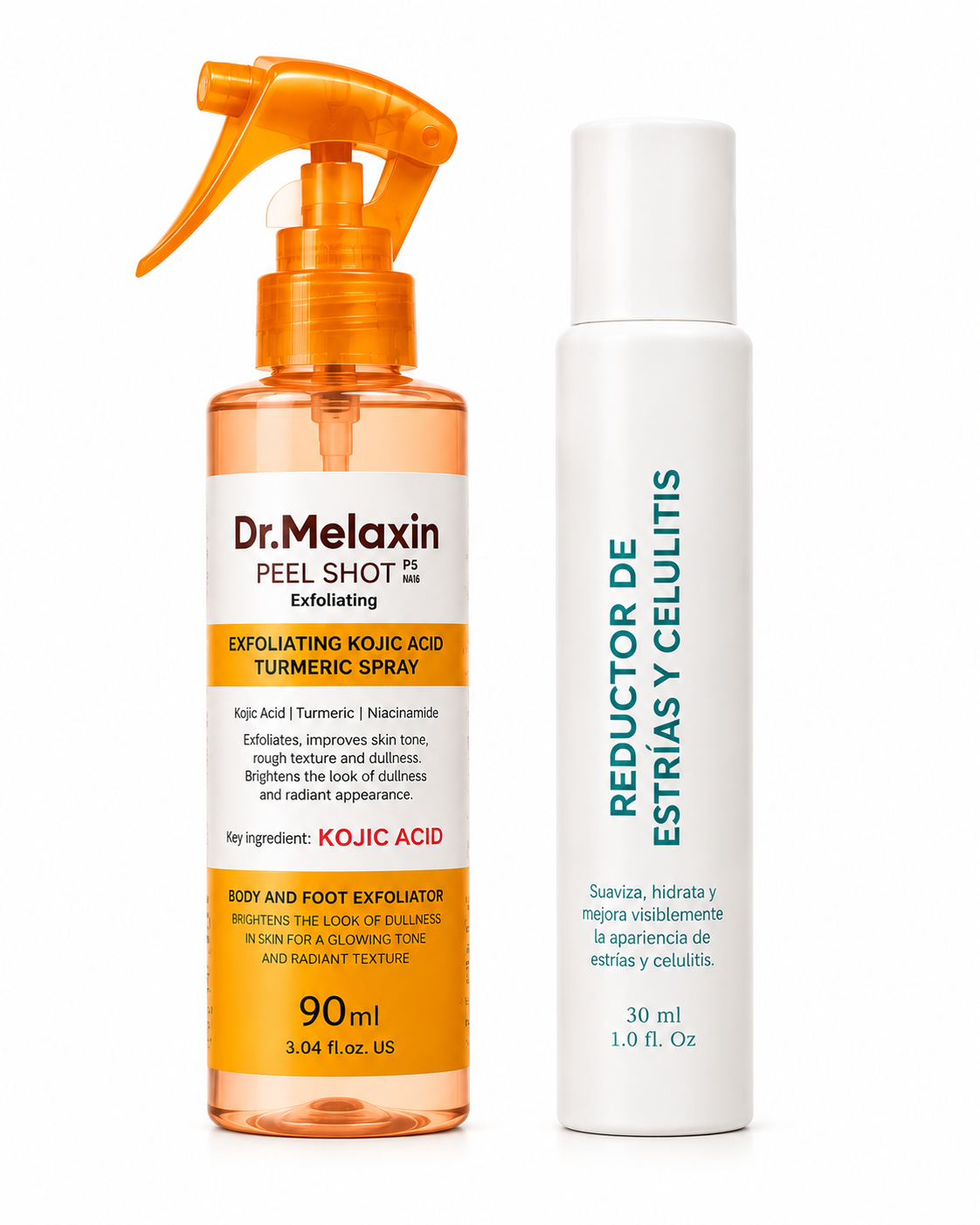 Combo Renovación y Suavidad Corporal Dr. Melaxin – Peel Shot P5 Exfoliante + Reductor de Estrías y Celulitis