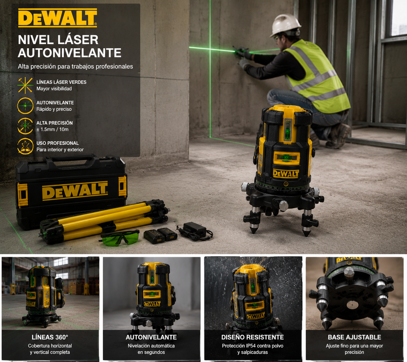 Nivel Láser 5 Líneas Verde Tipo DeWalt