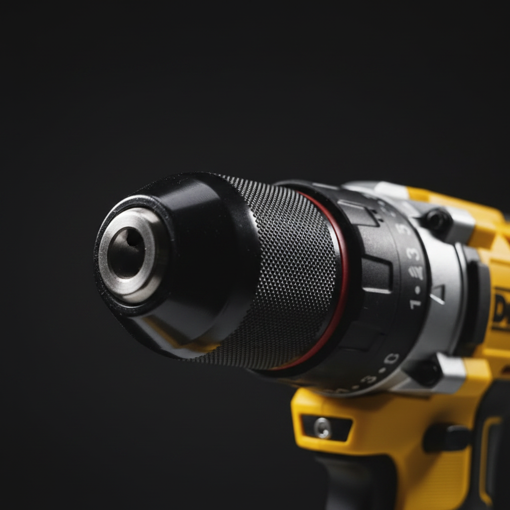 Primer plano mandril y selector de torque taladro DeWalt 48V XR