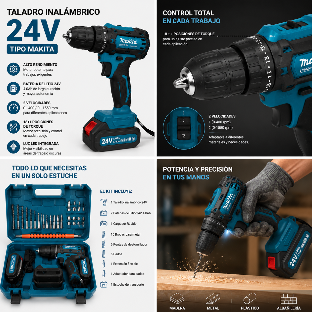 Taladro Inalámbrico 48V tipo Makita – Potente y Recargable