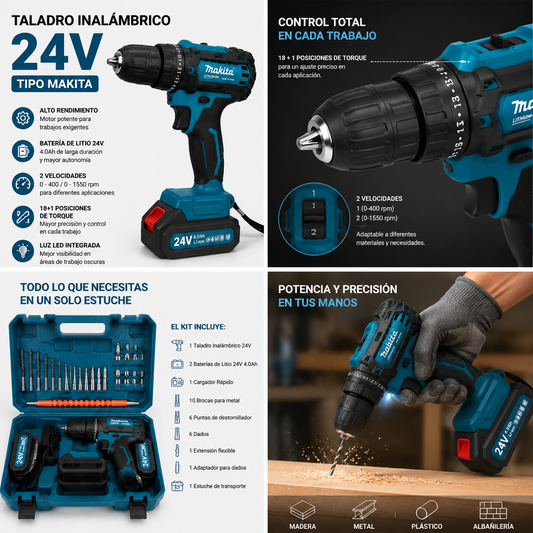 Taladro Inalámbrico 48V tipo Makita – Potente y Recargable