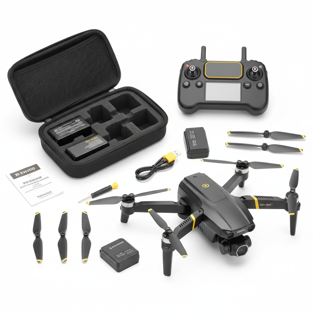 Drone con accesorios, control remoto y maletín